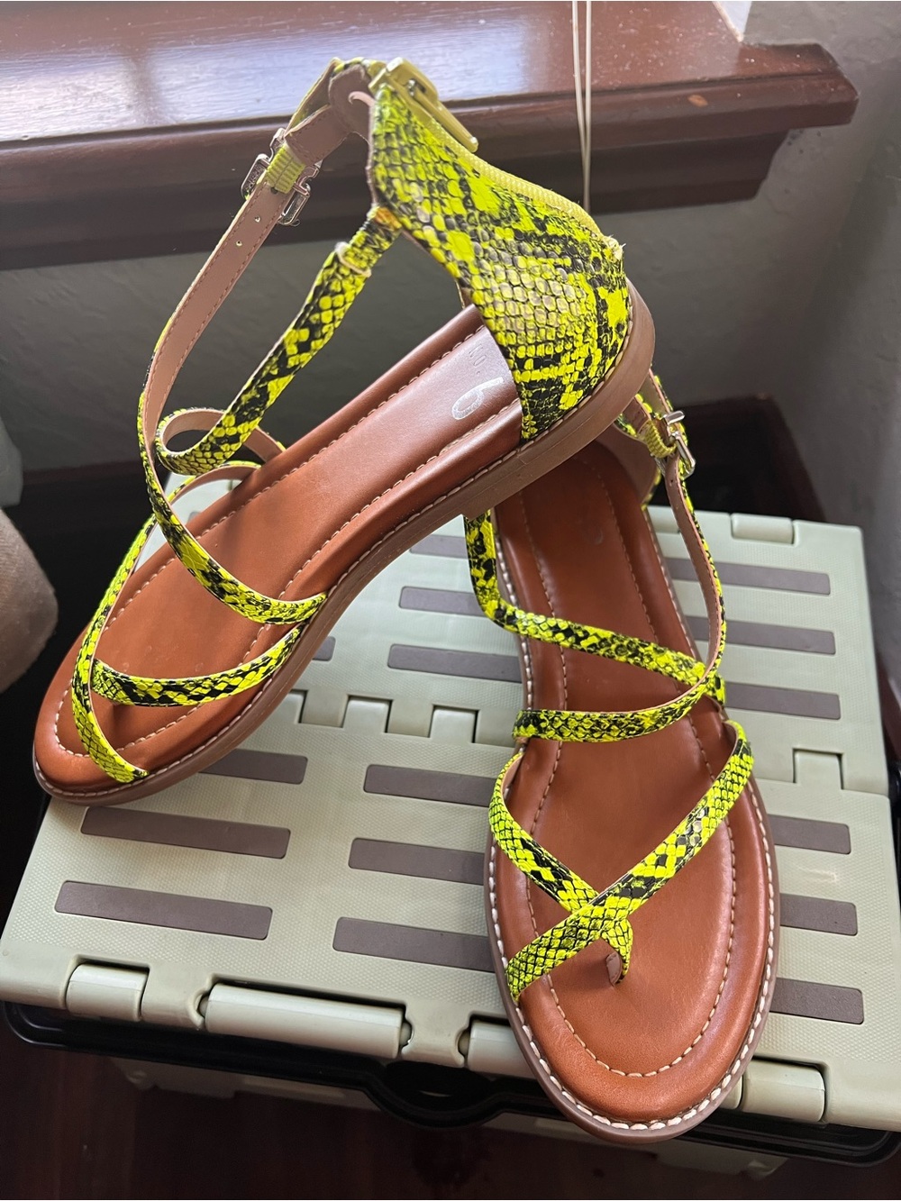 Mix No. 6 Neon Yellow Snake-Print Strappy Sandals